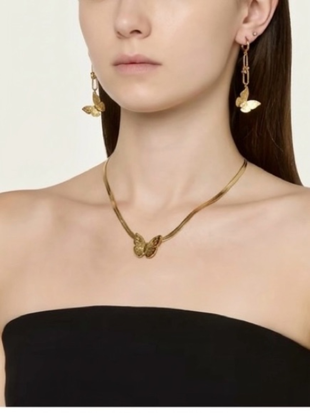 Gold Butterfly Pendant Necklace and Earrings Set